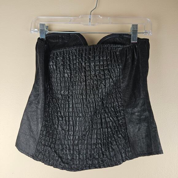 Black Faux Leather Corset Sleeveless Crop Top By Oh Yes Size M - Picture 2 of 7
